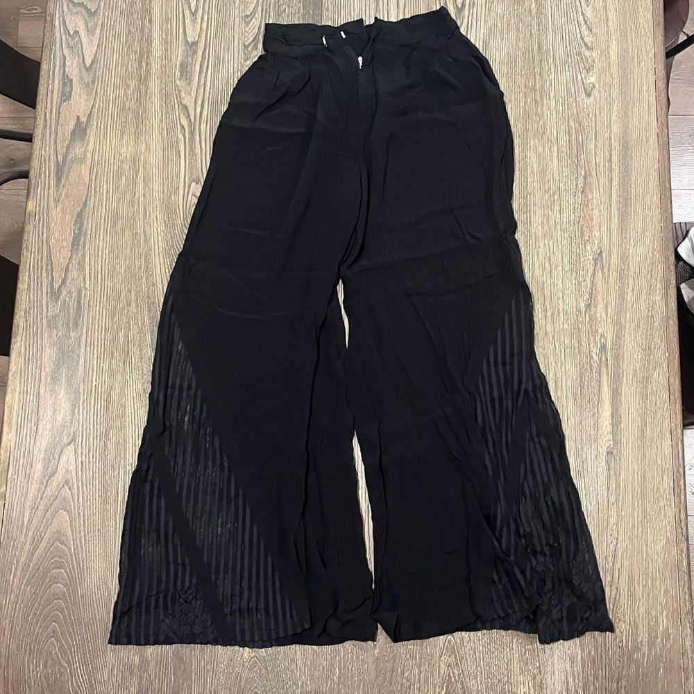 Palma Australia Palazzo Pants High Waisted Wide Leg Lace Sides Casual Black XS